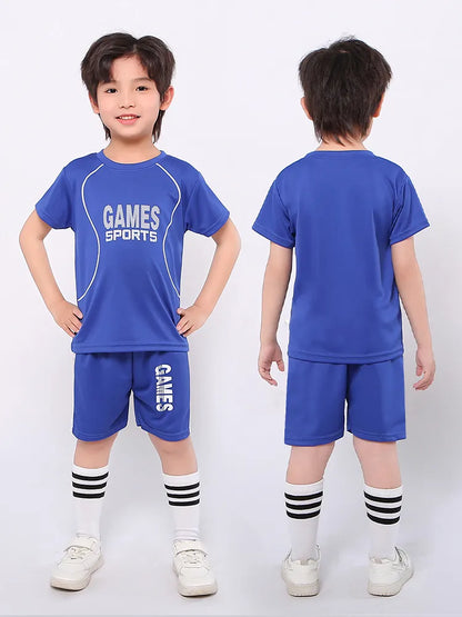 LJMOFA Boy Football Sportwear Breathable Cool 1-9T Kids 2pcs Short Sleeve Shorts Set Summer Casual Absorb Sweat Sport Wear D157