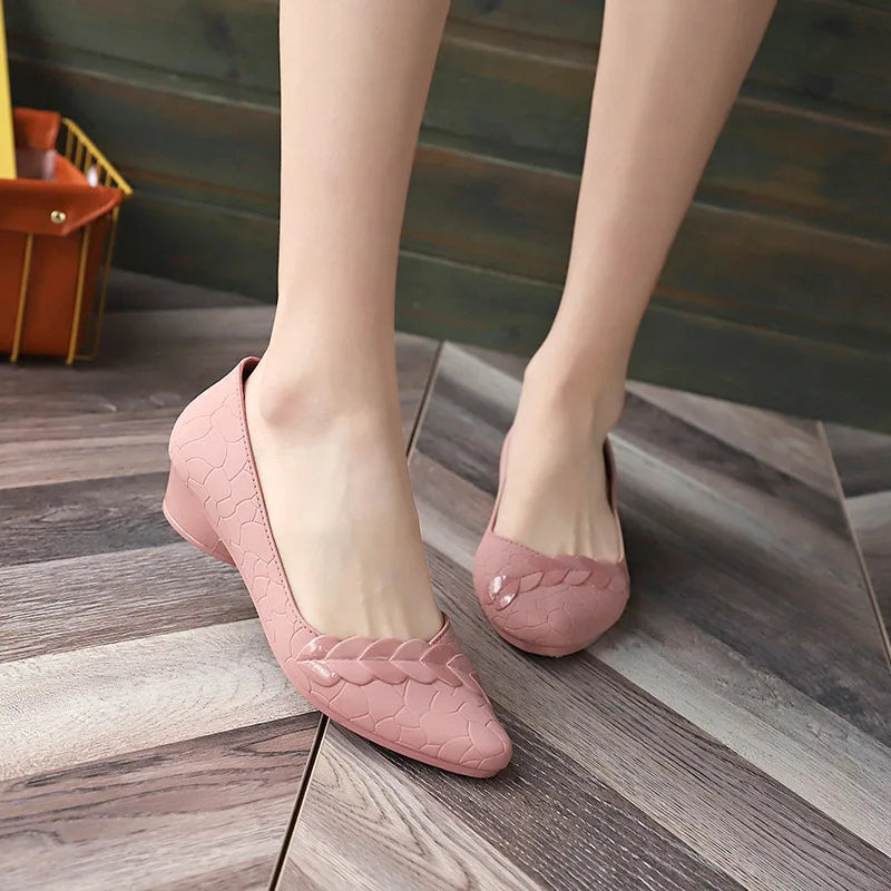 Women Pumps Low Heel Waterproof Rubber Shoes Slip on Antiskid Soild Shallow Slip-on Female Footwear Zapatillas Mujer Tacon