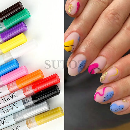 12pcs Nail Art Drawing Graffiti Pen 3D Colorful Acrylic Abstract Lines Waterproof Paint UV Gel Polish Design Manicure Tool NLCXM