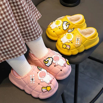 New Winter Child Cotton Slippers Boys Girls Non-slip Warm Cartoon Shoes Kids Home Wrap Root Heel Slipper Baby Outdoor Plush Shoe