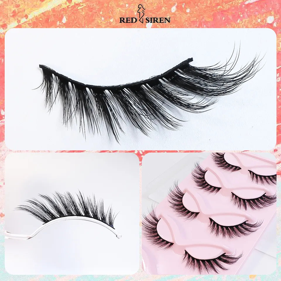 RED SIREN Cat Eye Lashes 5 Pairs Winged Wispy Natural False Eyelashes Makeup Fox Eye Faux Mink Eyelashes