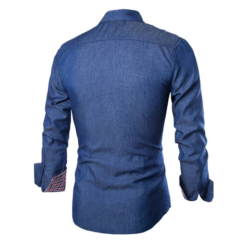 Mens Denim Shirts 2022 Long Sleeve Men Dress Shirt Fashion Slim Fit Style Navy Blue Jeans Male Shirt Longsleeve Shirt For Men