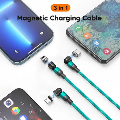 AUFU Magnetic Cable 3M 540 Rotate Magnet Charger Micro USB Type C Cable Mobile Phone Wire Cord For iPhone Samsung Xiaomi Redmi