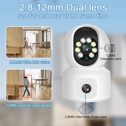 Mccpuo 4K 8MP Dual Lens WIFI PTZ Camera Dual Screen Baby Monitor AI Human Auto Tracking Indoor Home Security CCTV iCsee Alexa