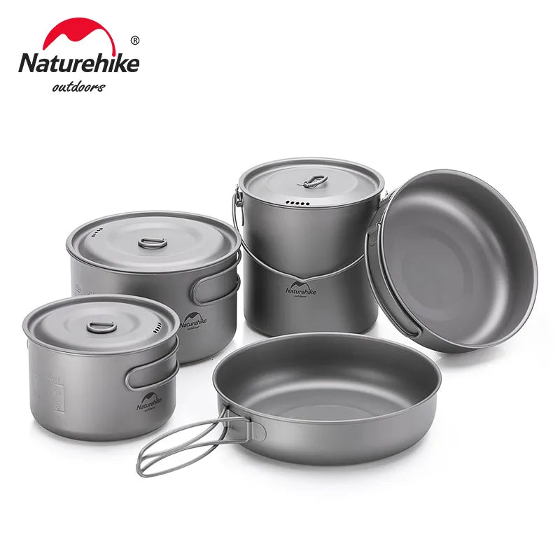 Naturehike Titanium Tableware Foldable Pot Frying Pan Titanium Cup Outdoor Picnic Utensils Tableware Hiking Camping Cookware