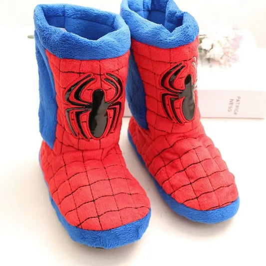 Disney Winter Slippers Baby Boys Girls Cartoon Spiderman Children Cotton Kids Long Boots Infant Indoor Home Warm Anti-slip Shoes