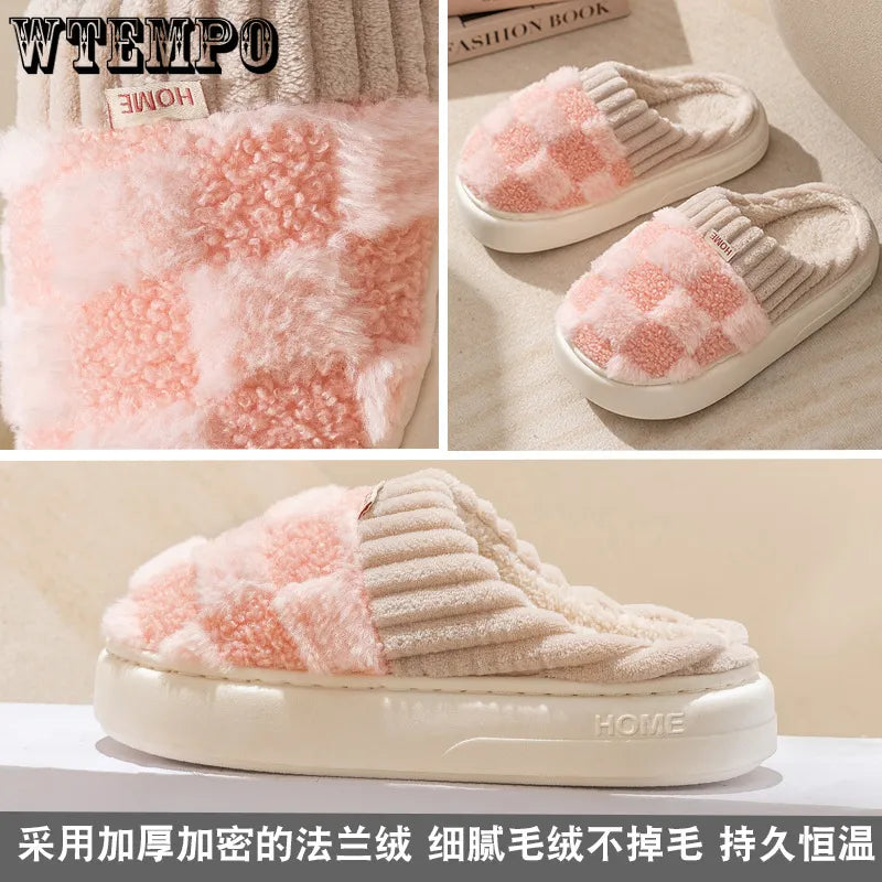 Women Plush House Slippers Autumn Winter Warm Soft Flat Shoes Home Indoor Non-slip Footwear Couple Slipper Female Shoes