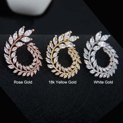 Luxury Brand New Fashion Olive Shape AAA+ Cubic Zircon Stud Earrings Branch Crystal Earings For Women Party Boucle d'oreille 119