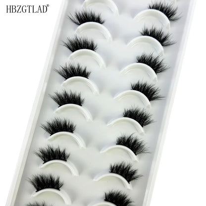 10 Pairs Half Lashes Cat Eye Natural 3D Mink Lashes Wispy Natural Crisscross False Eyelash Halves Fake Eyelash Extension Makeup