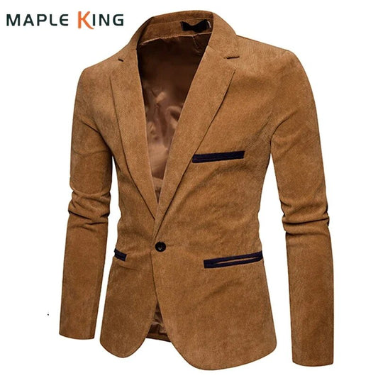 New Fashion Casual Men Blazer Corduroy Patchwork Mens Business One Button Slim Fit Masculino Male Suits Jacket Blazers M-XXXL