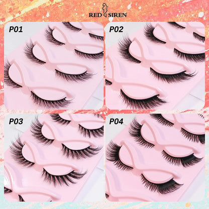 RED SIREN Cat Eye Lashes 5 Pairs Winged Wispy Natural False Eyelashes Makeup Fox Eye Faux Mink Eyelashes