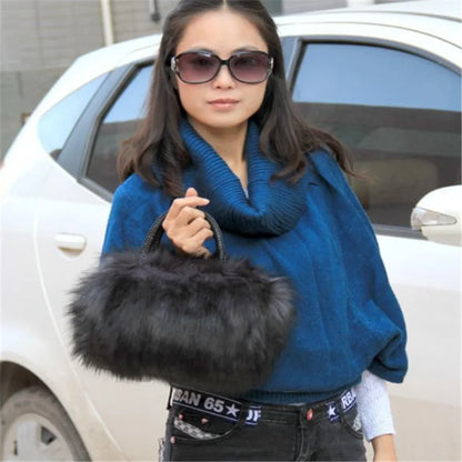 Lady Girl Pretty Cute Faux Rabbit Fur Handbag Shoulder Messenger Bag Tote Fashion Women Long Fur Grass Handbag Bolsa Feminina