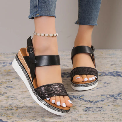 Summer Plus Size Platform Sandals Woman Lightweight Non Slip Beach Sandalias De Mujer Snake Print Wedge Sandles for Women