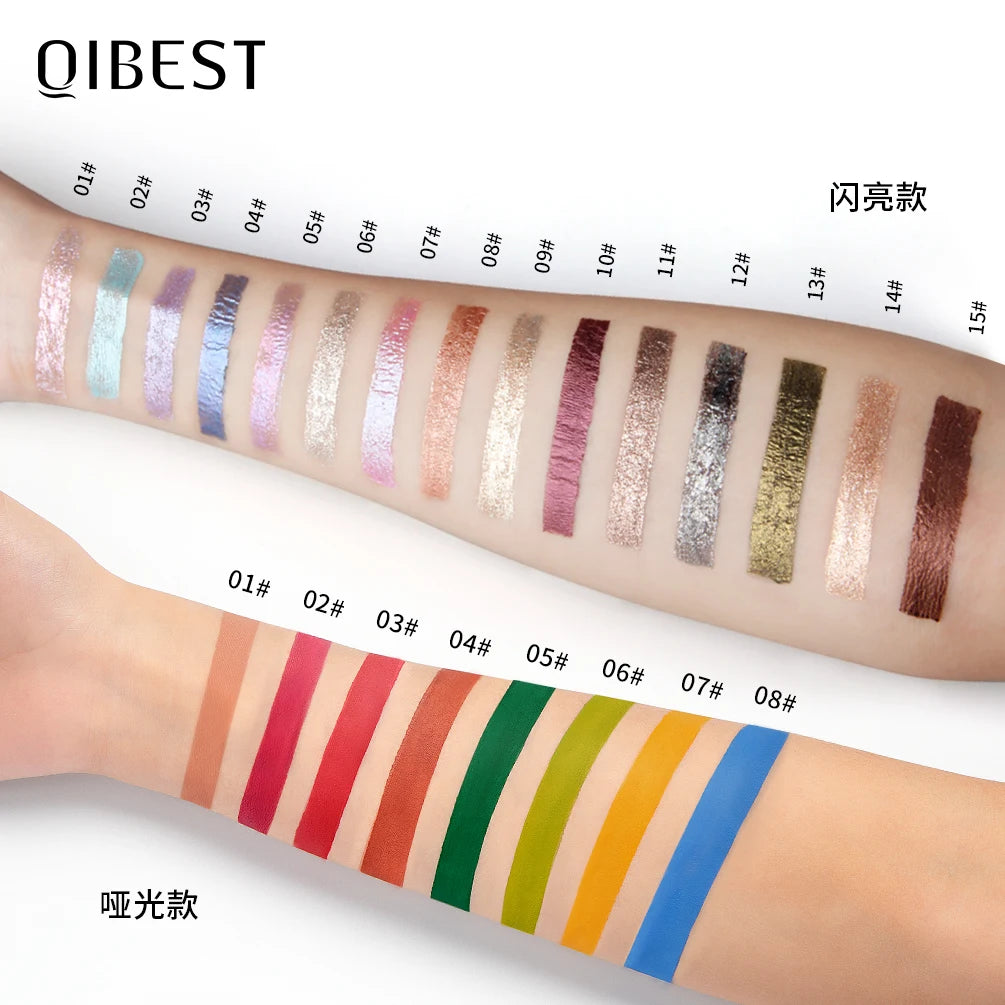 QIBEST Eyeshadow Stick Makeup Glitter Eye Shadow 15 Colors Eyeshadow Pigment Waterproof Eye Shadow Stick Liquid Shiny Cosmetics