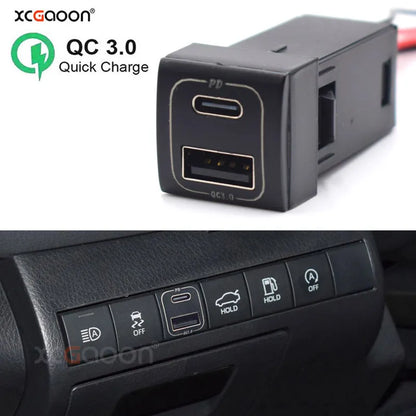 PD3.0 ( Type-C ) & USB QC3.0 Mobile Phone Quick Car Charger for Toyota Camry Corolla Rav4 Prado 2019 2020 2021