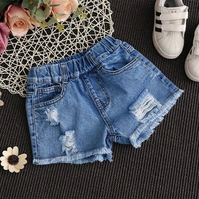 Korean Girls Denim Shorts Hole Summer Girls Jeans Short Pants Fashion Children's Wear Teenage Kids 12 years old Thin Hot Pants