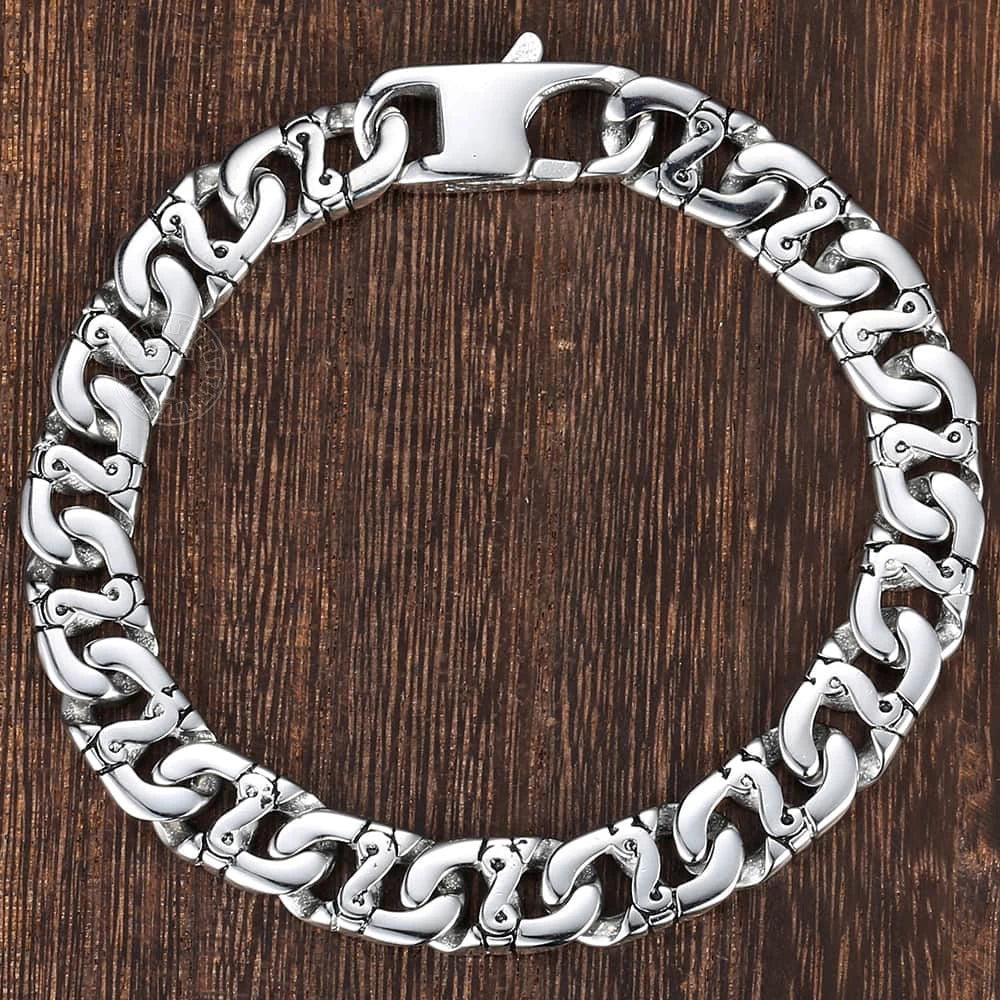 9.5mm Men's Biker Bracelet Silver Color 316L Stainless Steel Marina Link Chain Bracelets for Women Wholesale Jewelry HB19