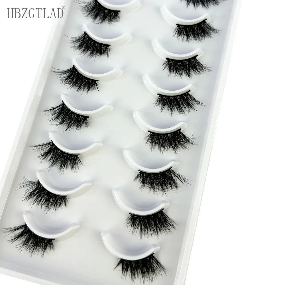 10 Pairs Half Lashes Cat Eye Natural 3D Mink Lashes Wispy Natural Crisscross False Eyelash Halves Fake Eyelash Extension Makeup