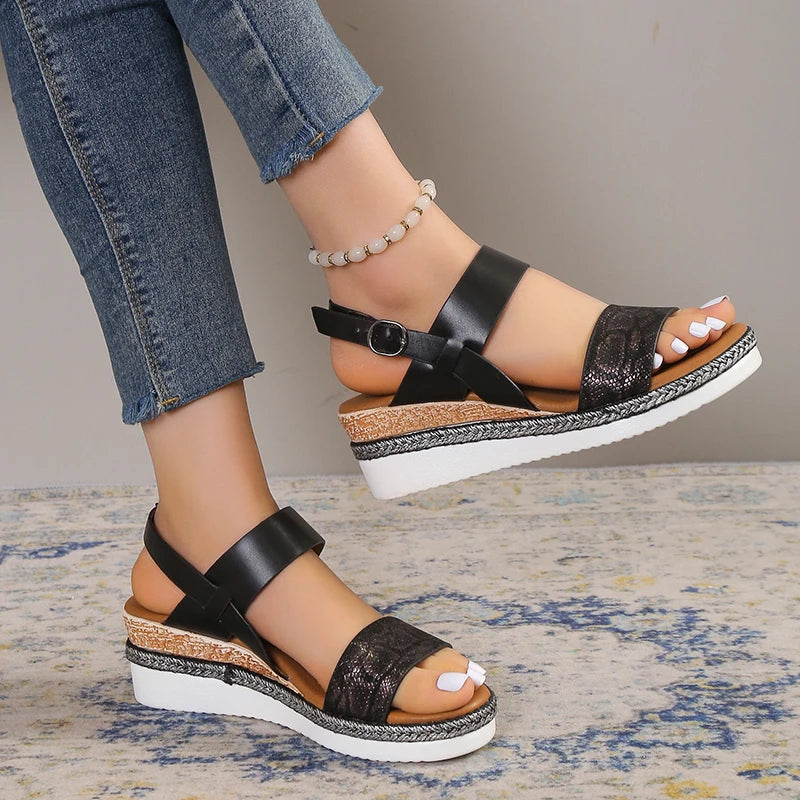 Summer Plus Size Platform Sandals Woman Lightweight Non Slip Beach Sandalias De Mujer Snake Print Wedge Sandles for Women