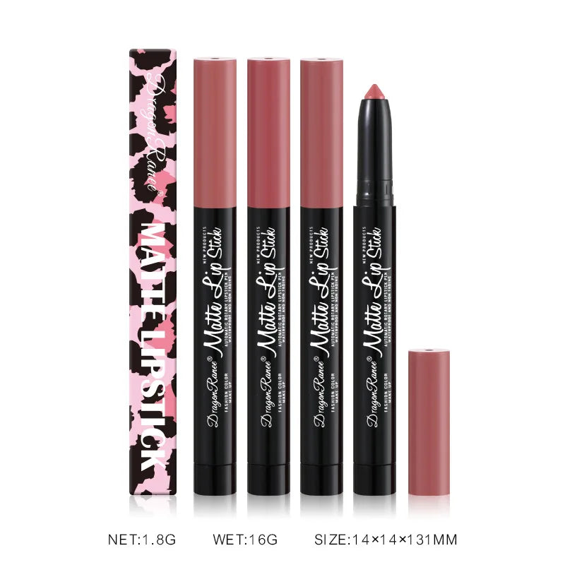 12 Colors Matte Lipstick Pen Waterproof Long-lasting Contouring Brown Red Nude Outline Lip Shape Lip Liner Non-stick Cup Makeup