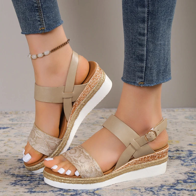 Summer Plus Size Platform Sandals Woman Lightweight Non Slip Beach Sandalias De Mujer Snake Print Wedge Sandles for Women