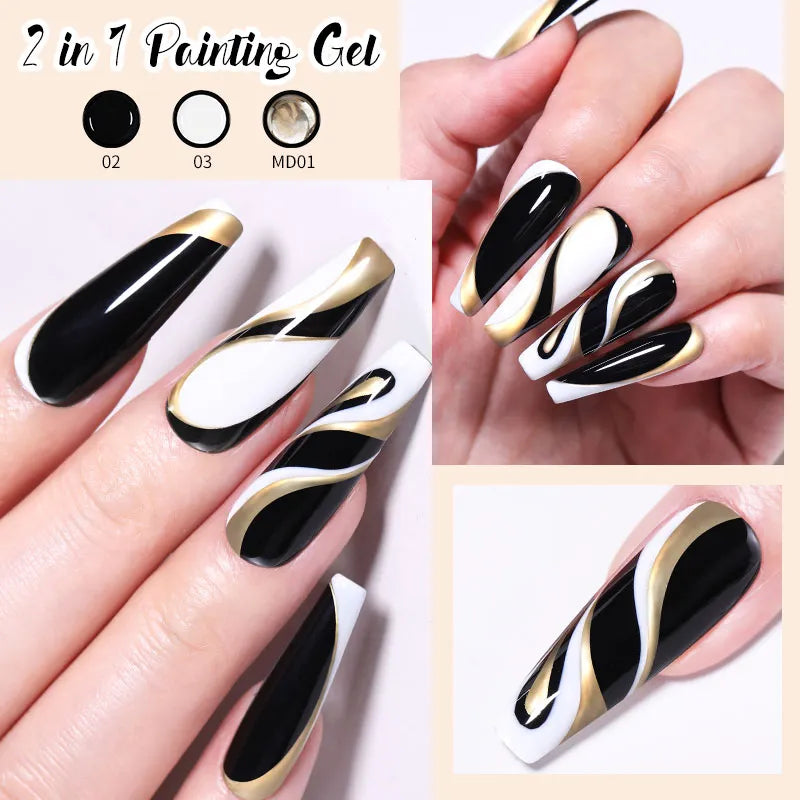 BORN PRETTY 5ml 2 In 1 Painting Gel Nail Art Black White Color Professional Nail Paint Color Gel Polish For Nail Art UV Gel