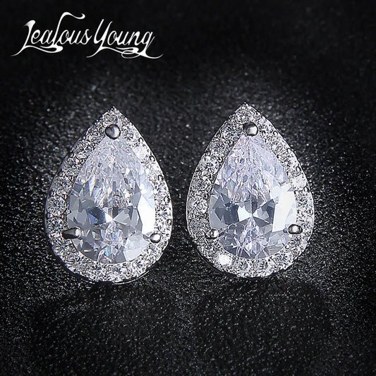 Fashion Sliver Color Pear Cubic Zirconia Stud Earrings For Women Crystal Earings For Party Water Drop Studs Ear For Girl