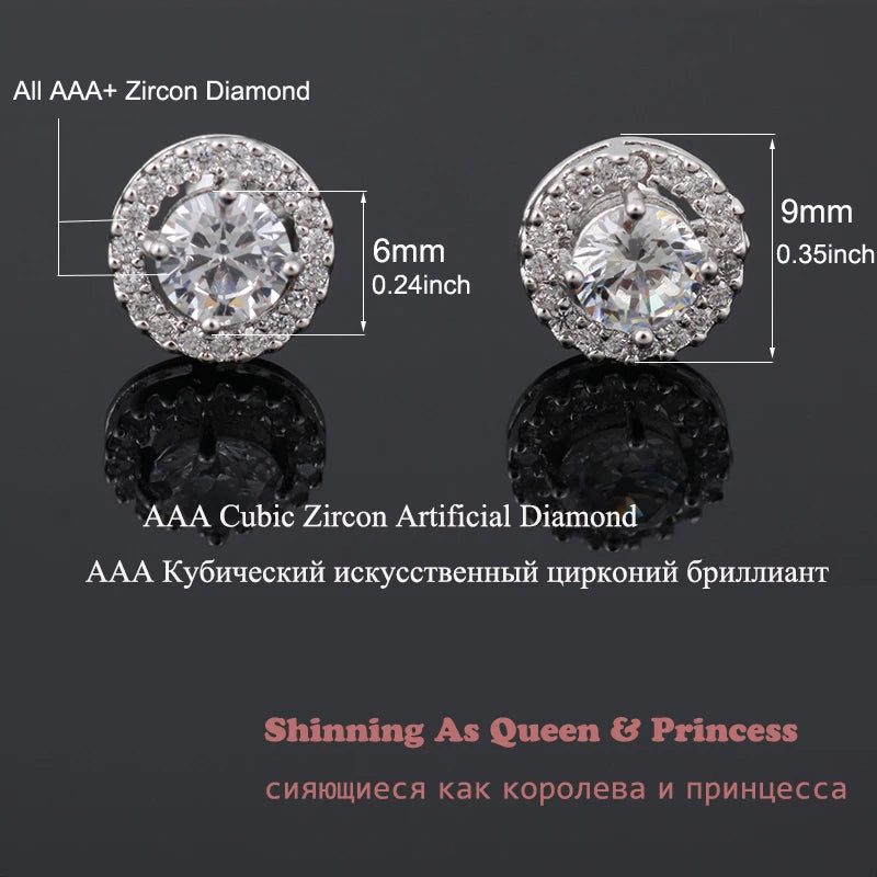 Classic Round  AAA+ Cubic Zirconia Stud Earrings For Women Party Gift Crystal Earings Fashion Jewelry For Men oorbellen AE177