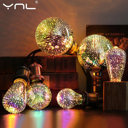 3D Colorful Decoration LED Bulb E27 Retro Lamp Vintage Edison LED Light Bulb ST64 A60 G80 G95 G125 Heart Christmas Night Light