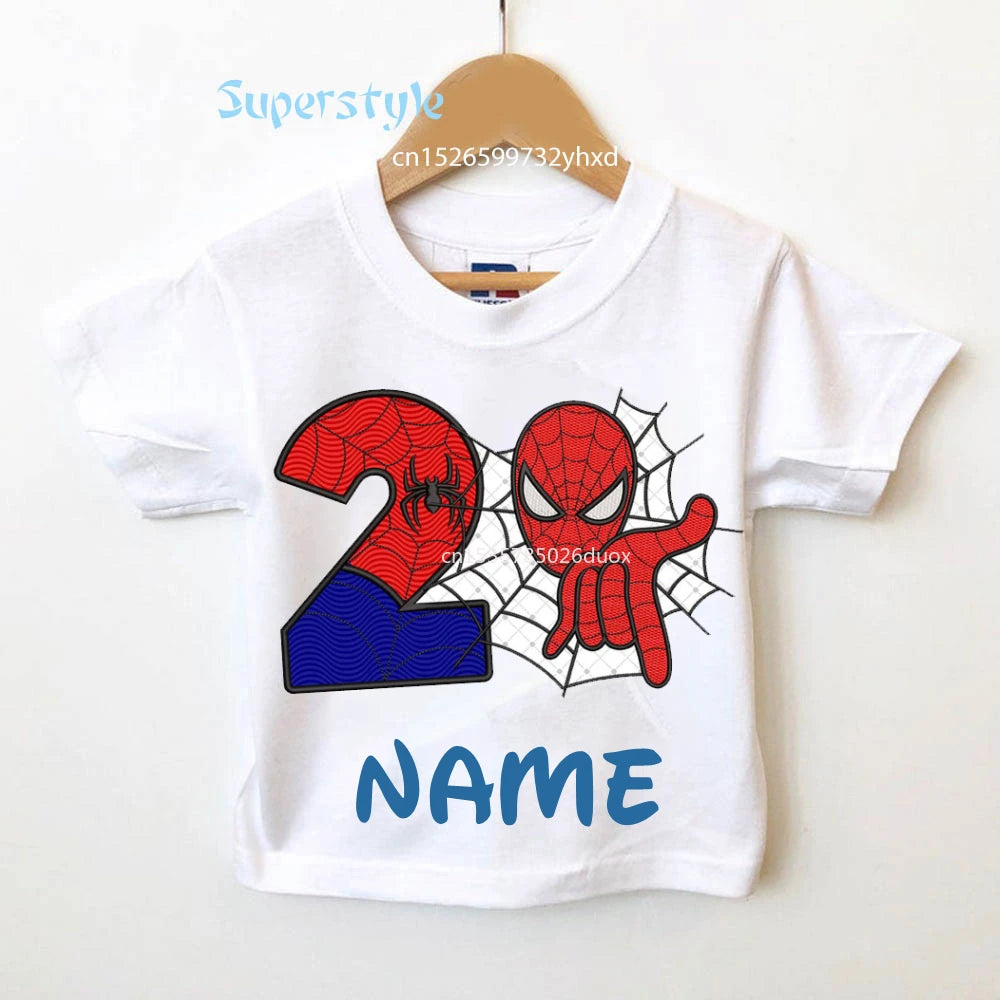 2 3 4 5 6 7 8 9 Year Boys Birthday Marvel Spiderman Shirts Personalize Name Birthday Boy T-shirt Super Hero Birthday Party Wear