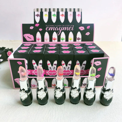 Wholesale 24 PCS Lip Balm Set Flowers Jelly Colour Changing Lipsticks Long Lasting Moisturizing Jelly Warm Pink Lipstick