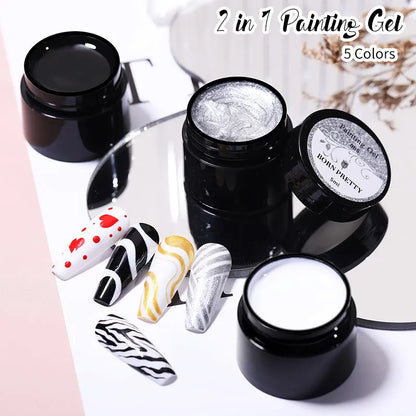 BORN PRETTY 5ml 2 In 1 Painting Gel Nail Art Black White Color Professional Nail Paint Color Gel Polish For Nail Art UV Gel