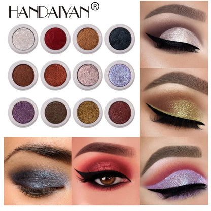 Handaiyan Glitter Eyeshadow Metal Powder Makeup Palette Shimmer White Shiny Eye Shadow Bright Make Up Cosmetics