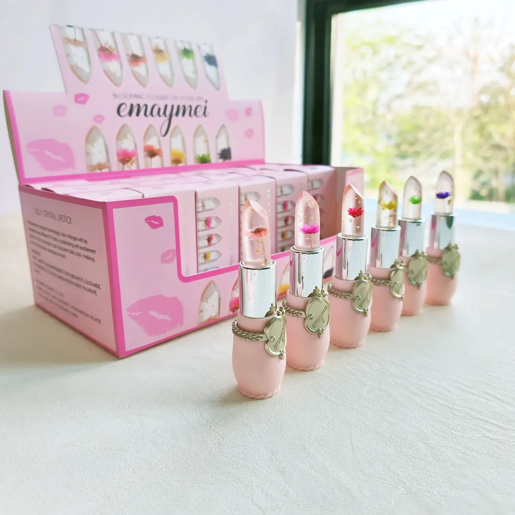 Wholesale 24 PCS Lip Balm Set Flowers Jelly Colour Changing Lipsticks Long Lasting Moisturizing Jelly Warm Pink Lipstick