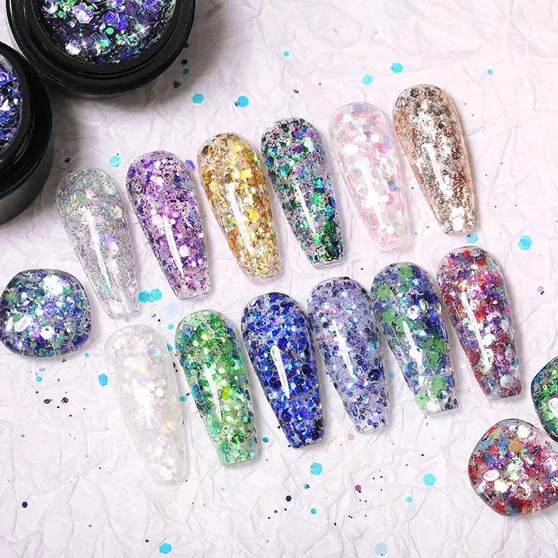 BORN PRETTY Glitter Sequins Gel Nail Polish 5ml Spaking Shinig Semi Permanent Paint Hybrid Varnish Top Coat Solid Nail Tips Gel