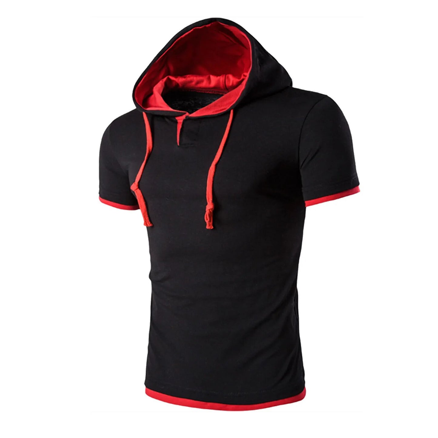 Men's Shirts Short Sleeve Men Fitness Muscle Hooded Bodybuilding Tight-drying T Shirt Tops Casual Summer Shirt For Men Clothing