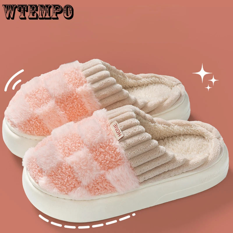 Women Plush House Slippers Autumn Winter Warm Soft Flat Shoes Home Indoor Non-slip Footwear Couple Slipper Female Shoes