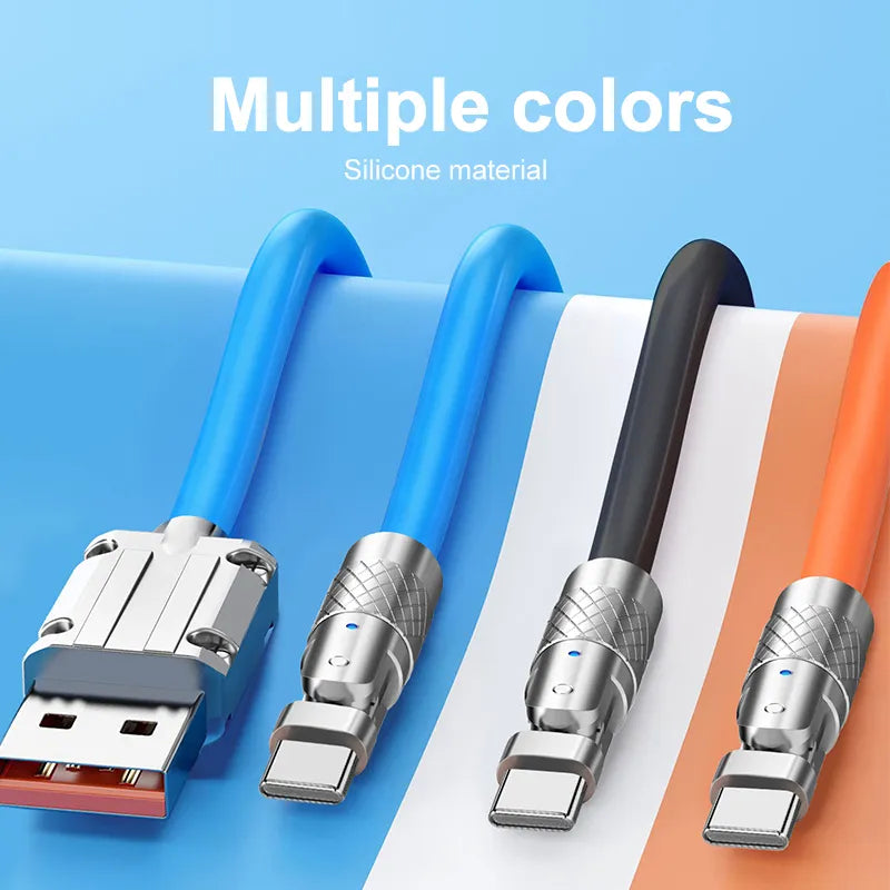 FUGEZA 120W 6A 180° Rotating Super Fast Charge Cable Mobile Game Type-C Charger Liquid Silicone Cable for Xiaomi IPhone 1m