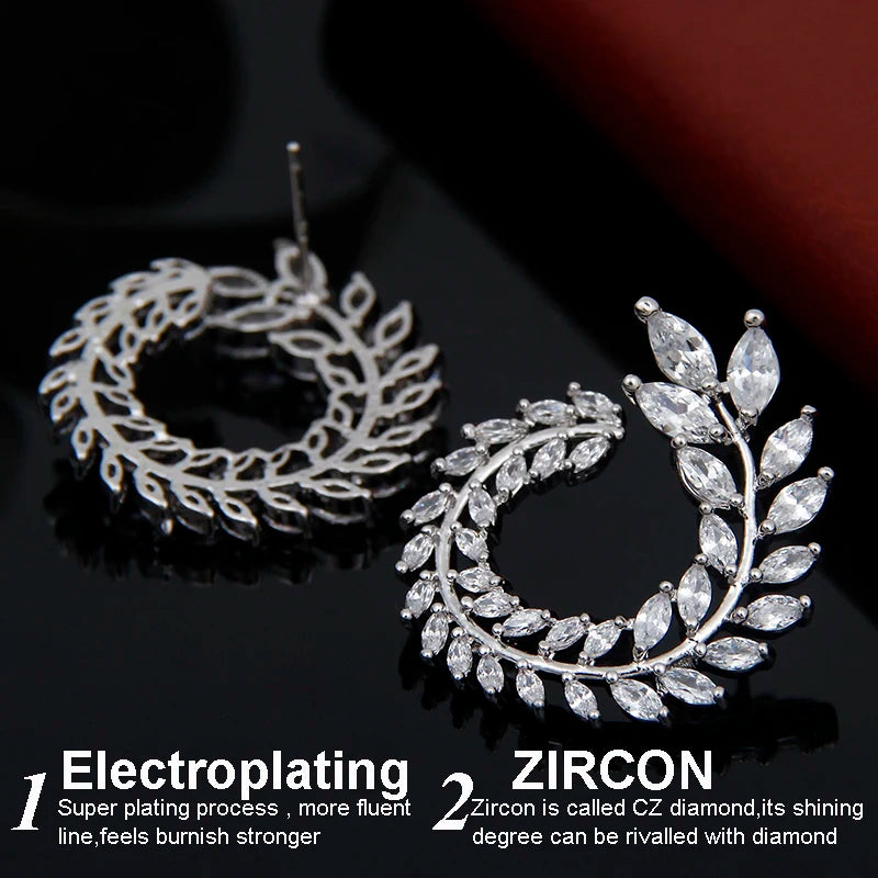 Luxury Brand New Fashion Olive Shape AAA+ Cubic Zircon Stud Earrings Branch Crystal Earings For Women Party Boucle d'oreille 119