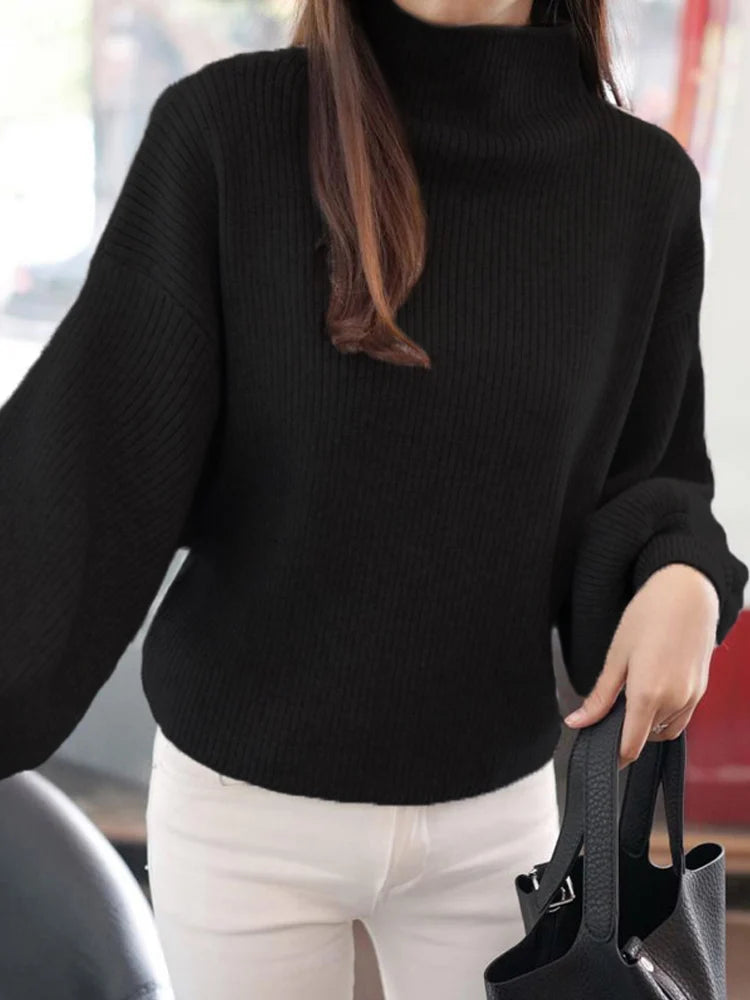 2022 New Winter Women Sweaters Fashion Turtleneck Batwing Sleeve Pullovers Loose Knitted Sweaters Female Jumper Tops