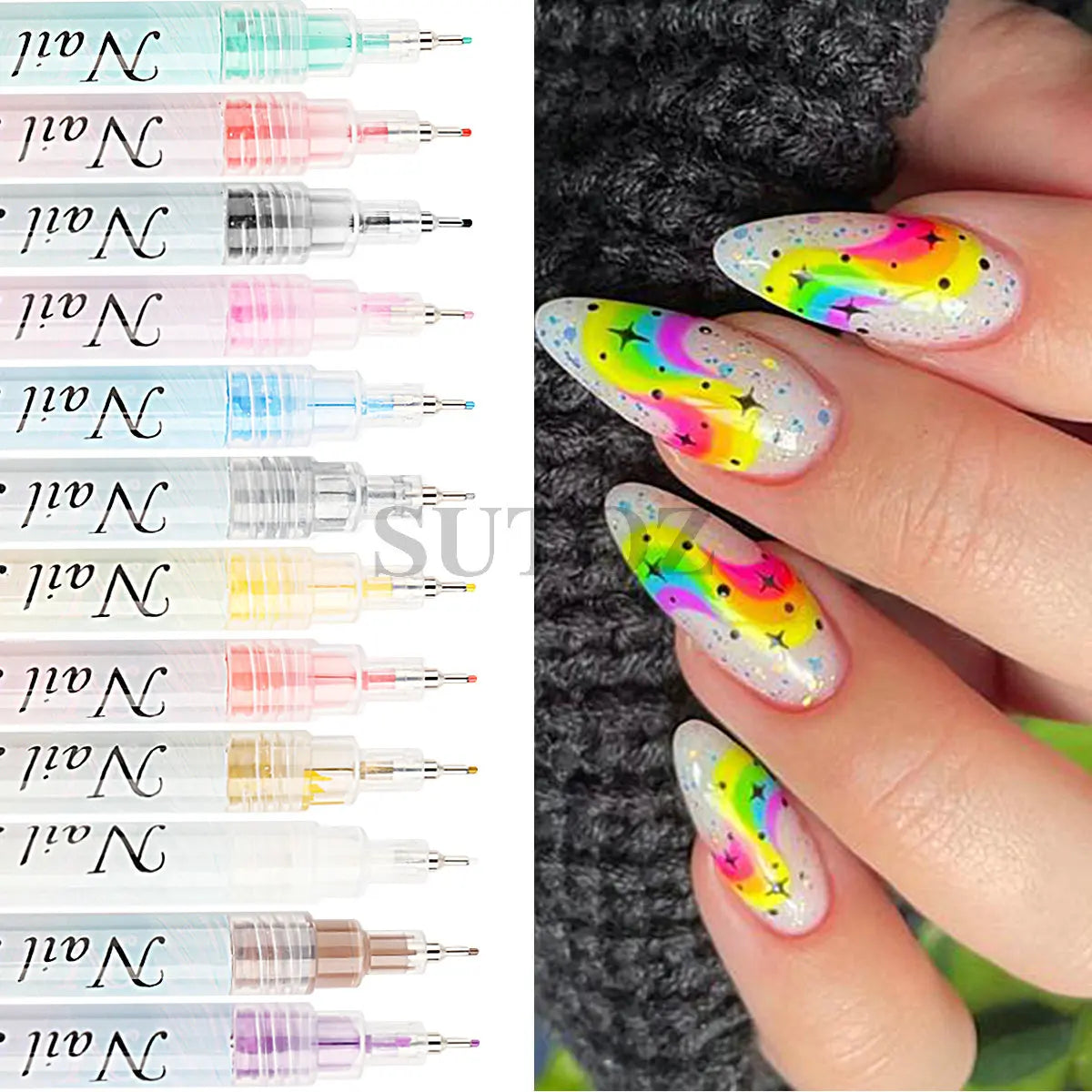 12pcs Nail Art Drawing Graffiti Pen 3D Colorful Acrylic Abstract Lines Waterproof Paint UV Gel Polish Design Manicure Tool NLCXM