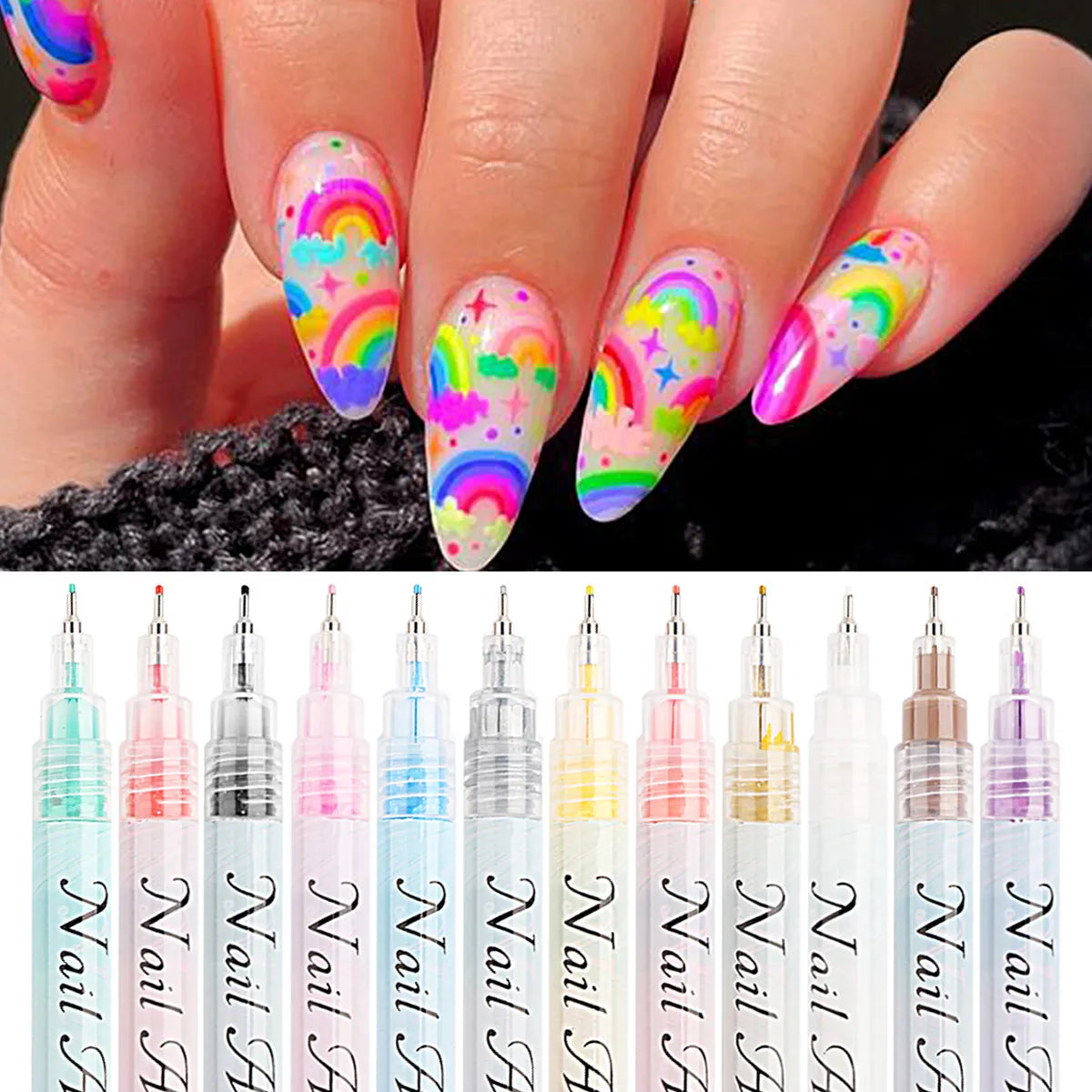 12pcs Nail Art Drawing Graffiti Pen 3D Colorful Acrylic Abstract Lines Waterproof Paint UV Gel Polish Design Manicure Tool NLCXM