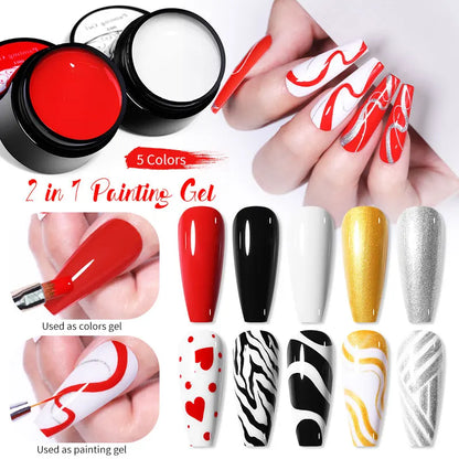 BORN PRETTY 5ml 2 In 1 Painting Gel Nail Art Black White Color Professional Nail Paint Color Gel Polish For Nail Art UV Gel