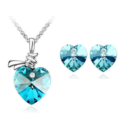 Crystal Heart Pendant fashion Jewelry set Necklace Earring cute romantic lover birthday gift dropshipping promotion top quality