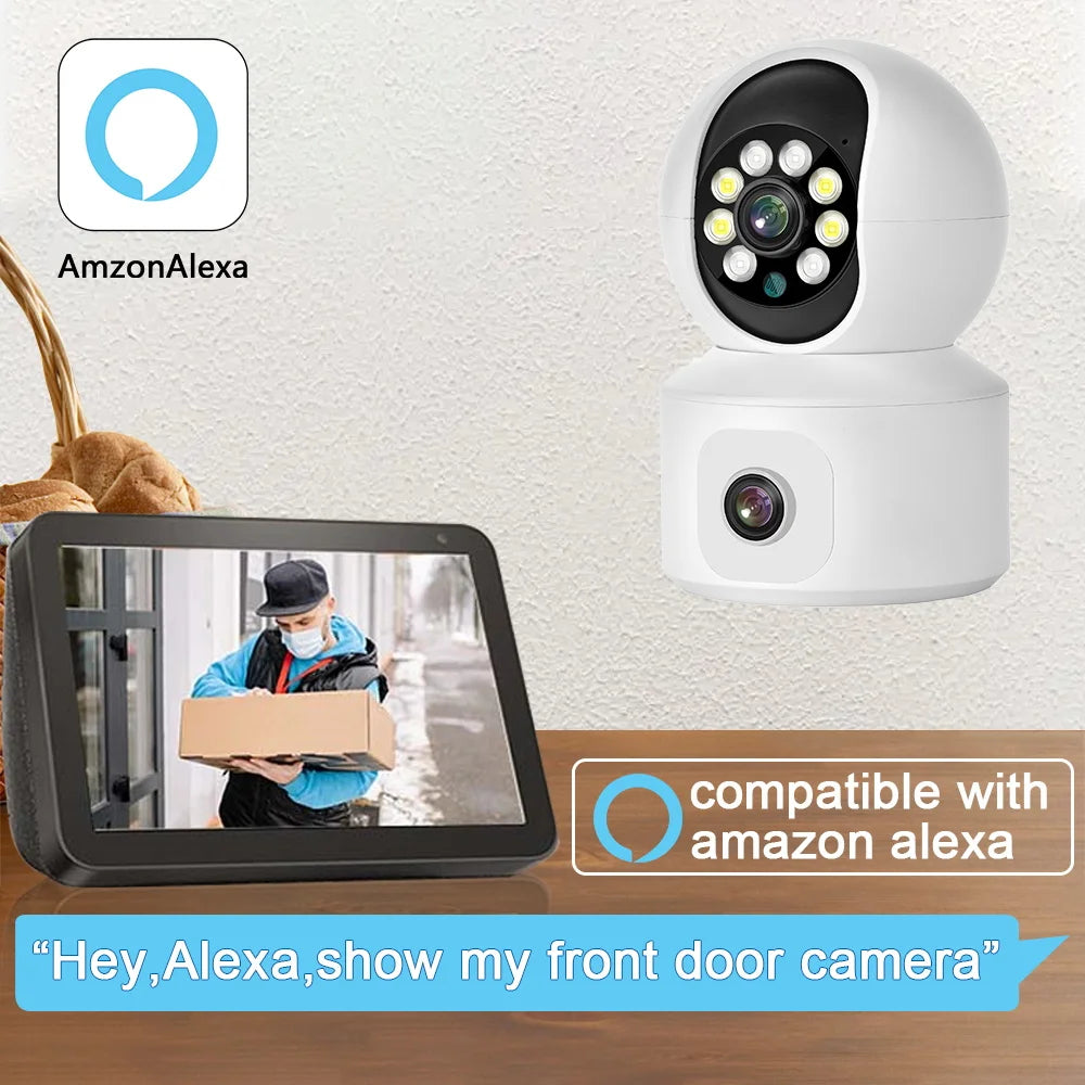 Mccpuo 4K 8MP Dual Lens WIFI PTZ Camera Dual Screen Baby Monitor AI Human Auto Tracking Indoor Home Security CCTV iCsee Alexa