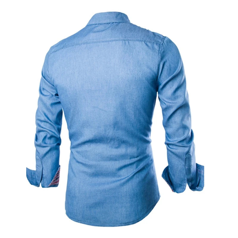 Mens Denim Shirts 2022 Long Sleeve Men Dress Shirt Fashion Slim Fit Style Navy Blue Jeans Male Shirt Longsleeve Shirt For Men