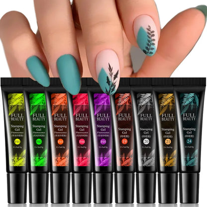 5/6pcs Varnish For Stamping Gel Polish Set Nails Art Template Stamping Paint Fluorescent Colors Hybrid Lacquer Manicure Supplies