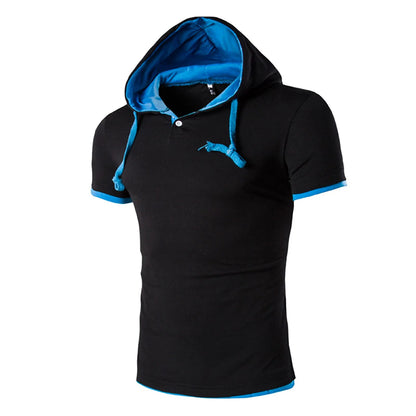 Men's Shirts Short Sleeve Men Fitness Muscle Hooded Bodybuilding Tight-drying T Shirt Tops Casual Summer Shirt For Men Clothing