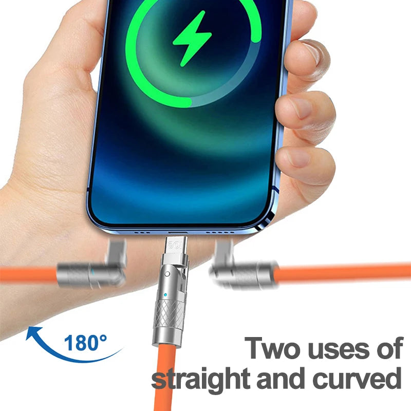 FUGEZA 120W 6A 180° Rotating Super Fast Charge Cable Mobile Game Type-C Charger Liquid Silicone Cable for Xiaomi IPhone 1m