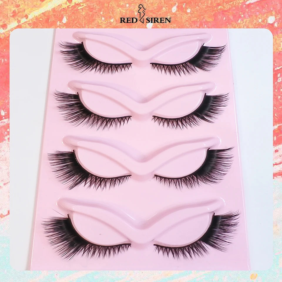 RED SIREN Cat Eye Lashes 5 Pairs Winged Wispy Natural False Eyelashes Makeup Fox Eye Faux Mink Eyelashes